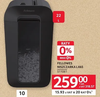 Niszczarka Fellowes LX65 promocja w Selgros