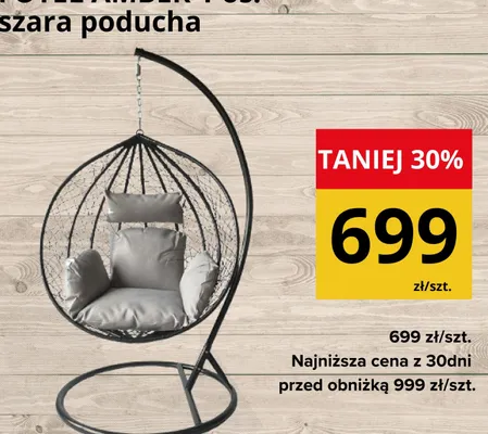 Fotel wiszący szara poducha Amber 1 os. promocja w Supeco