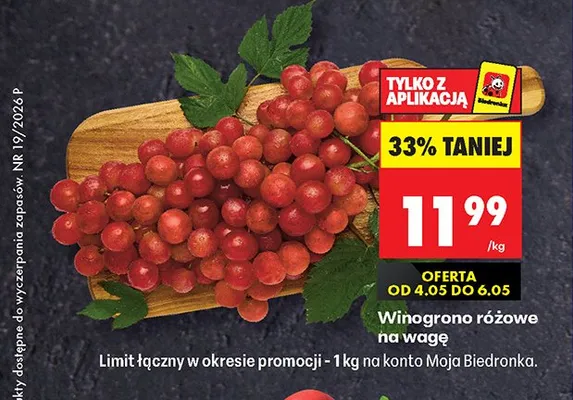 Winogrono różowe na wagę promocja w Biedronka