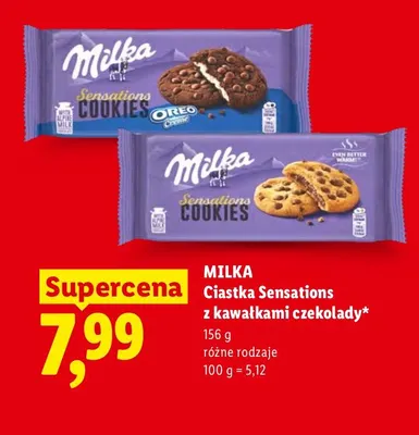 Ciastka Sensations z kawałkami czekolady Milka promocja w Lidl