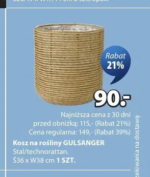 Kosz na rośliny GULSANGER S36xW38cm promocja w Jysk