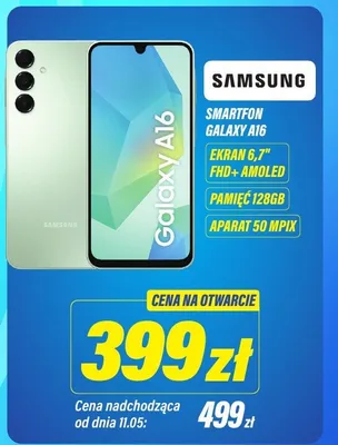 Smartfon Samsung Galaxy A16 ekran 6,7" FHD+ AMOLED pamięć 128GB aparat 50Mpix promocja w RTV EURO AGD