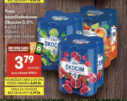 Piwo bezalkoholowe Okocim Granat z maliną 4-pak promocja w Delikatesy Centrum