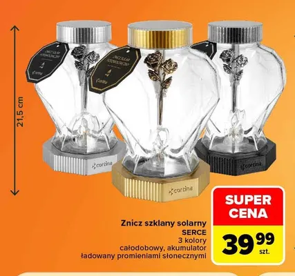 Znicz szklany solarny Serce Cortina promocja w Carrefour
