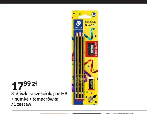 Zestaw 3 ołówki sześciokątne HB + gumka + temperówka Staedtler Noris promocja w Empik
