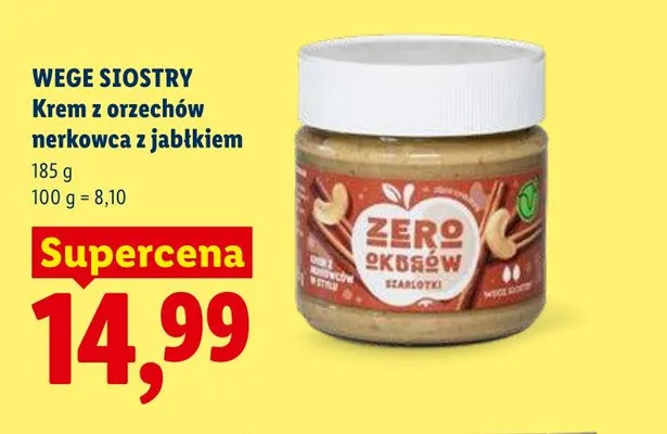 Krem z orzechów nerkowca z jabłkiem Wege Siostry promocja w Lidl