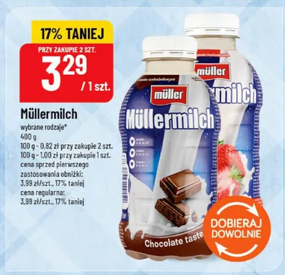 Napój mleczny Müllermilch o smaku czekoladowym promocja w POLOmarket