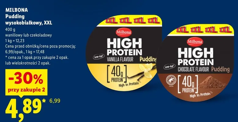 Pudding wysokobiałkowy XXL Milbona czekoladowy promocja w Lidl