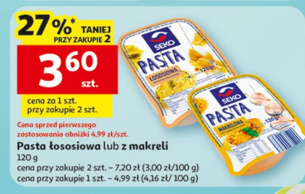 Pasta sososiowa lub z makreli promocja w Auchan