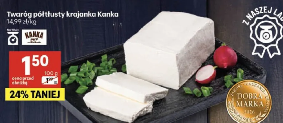 Twaróg półtłusty krajanka Kanka promocja w Delikatesy Centrum