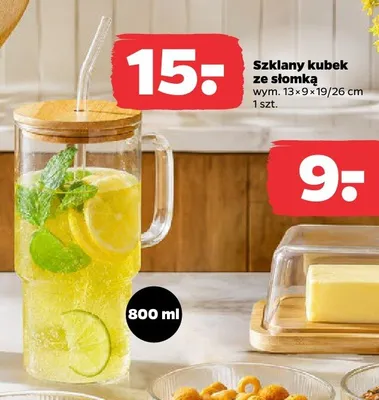 Szklany kubek ze słomką 800 ml promocja w Netto