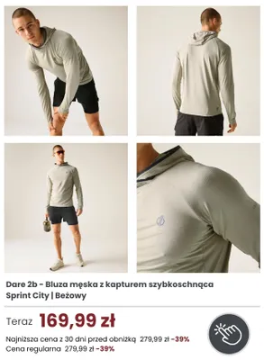 Bluza męska z kapturem szybkoschnąca Dare 2b Sprint City Beżowy promocja w Regatta