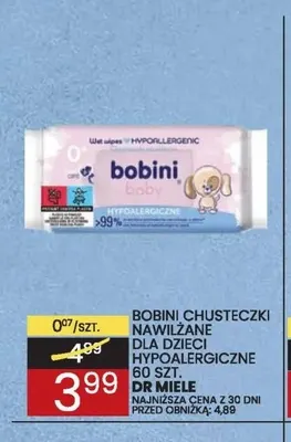 Chusteczki nawilżane dla dzieci hypoalergiczne Bobini promocja w Wafelek