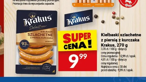 Kiełbaski szlachetne z piersią z kurczaka Krakus promocja w Twój Market