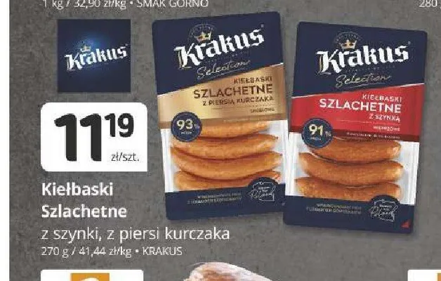 Kiełbaski Szlachetne z szynki Krakus promocja w Marketvita