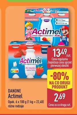Napój jogurtowy Actimel Kids truskawka-banan Danone 6-pak promocja w Aldi