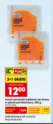 Łosoś norweski wędzony na zimno w plastrach Marinero promocja w Biedronka