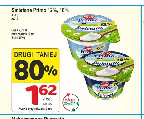 Śmietana Zott Primo 18% promocja w Marketvita