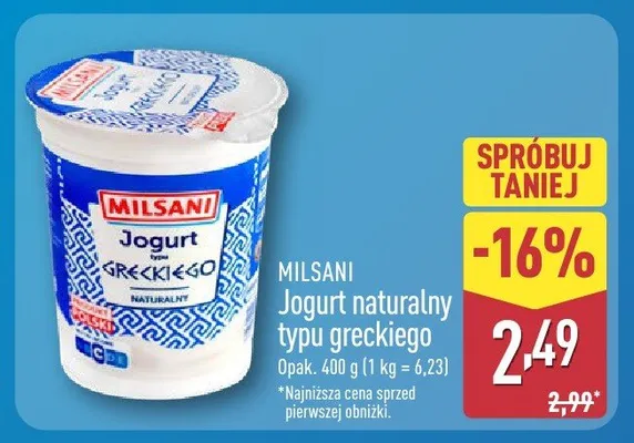 Jogurt naturalny typu greckiego  promocja w Aldi