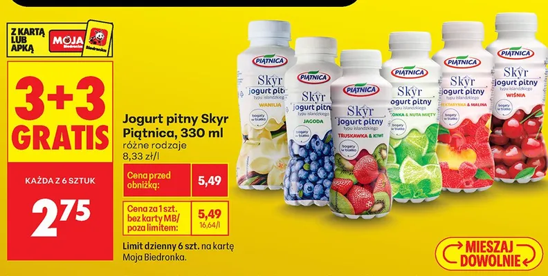 Jogurt pitny Skyr Piątnica jagoda promocja w Biedronka