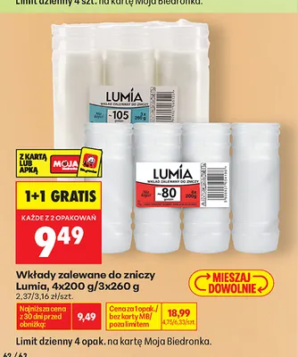 Wkłady zalewane do zniczy Lumia 4-pak 200 g promocja w Biedronka