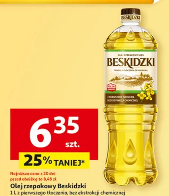 Olej rzepakowy z pierwszego tłoczenia, bez ekstrakcji chemicznej promocja w Auchan