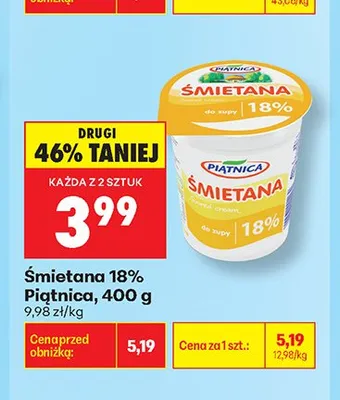 Śmietana 18% Piątnica promocja w Biedronka