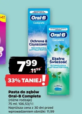 Pasta do zębów Oral-B Complete Ekstra Świeżość promocja w Netto
