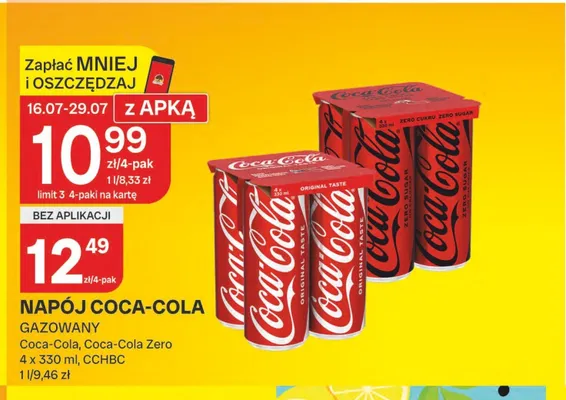 Napój Coca-Cola Zero gazowany 4-pak promocja w Chorten