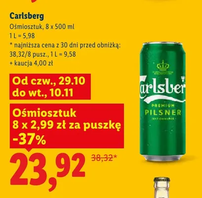Piwo Carlsberg Premium Pilsner 8-pak promocja w Lidl