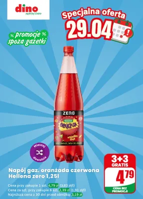 Napój gazowany oranżada czerwona Hellena zero promocja w Dino