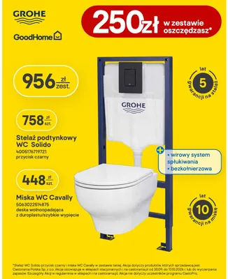 Zestaw stelaż podtynkowy Wc Solido przycisk czarny Grohe + miska Wc Cavally GoodHome promocja w Castorama