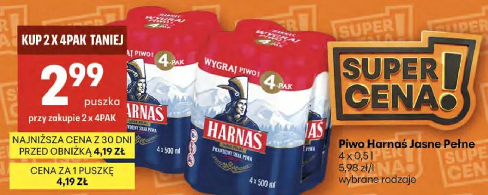 Piwo Harnaś jasne pełne promocja w Delikatesy Centrum