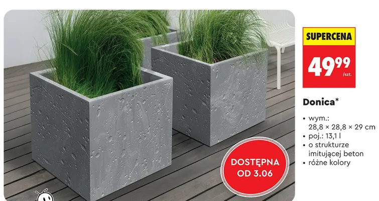 Donica o strukturze imitującej beton wym.: 28,8x28,8x29cm poj.: 13,1l promocja w Biedronka