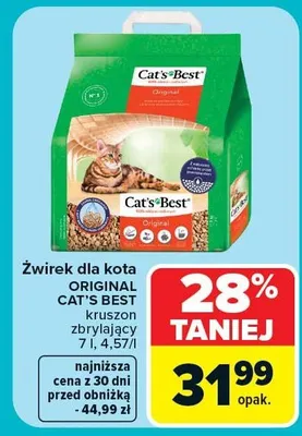 Żwirek dla kota ORIGINAL CAT'S BEST kruszon zbrylający 7l, 4,57l promocja w Carrefour