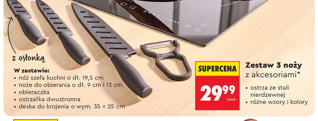 Zestaw 3 noży z akcesoriami Ambition promocja w Biedronka