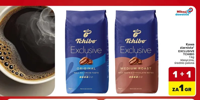 Kawa ziarnista Tchibo Exclusive Medium Roast promocja w Carrefour Market