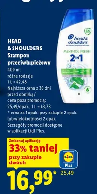Szampon przeciwłupieżowy Head & Shoulders Menthol Fresh 2in1 promocja w Lidl