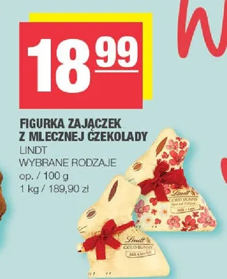 Figurka zajączek z mlecznej czekolady wybrane rodzaje promocja w SPAR