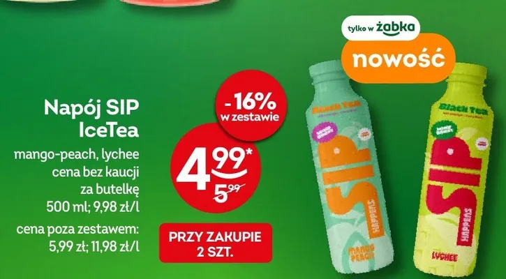 Napój SIP IceTea mango-peach promocja w Żabka
