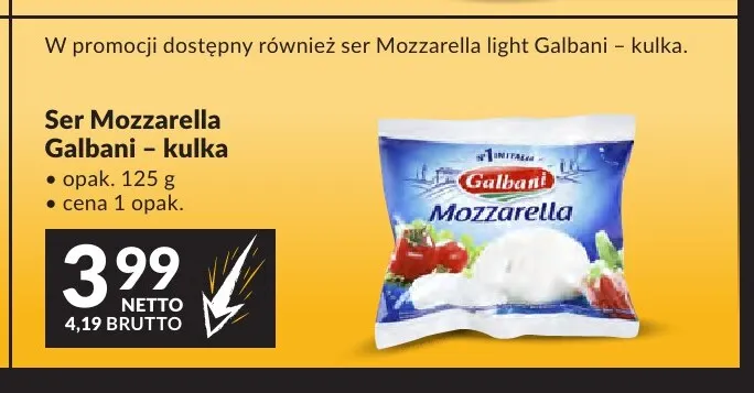 Ser mozzarella light Galbani kulka promocja w Makro