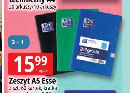 Zeszyt A5 Esse Oxford 3-pak promocja w Leclerc