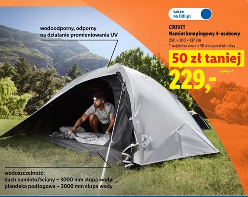 Namiot kempingowy 4-osobowy CRIVIT 260x300x137cm promocja w Lidl