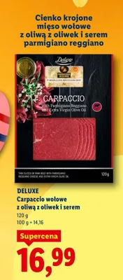 Carpaccio wołowe z oliwą z oliwek i serem parmigiano reggiano promocja w Lidl