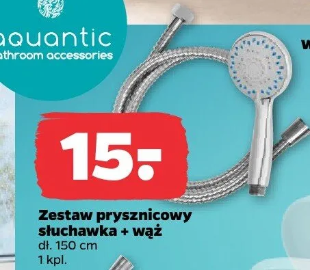 Zestaw prysznicowy słuchawka + wąż Aquantic promocja w Netto