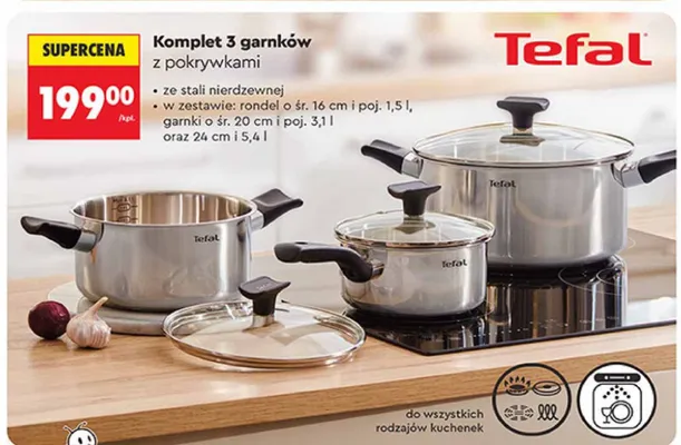 Komplet 3 garnków z pokrywkami ze stali nierdzewnej promocja w Biedronka