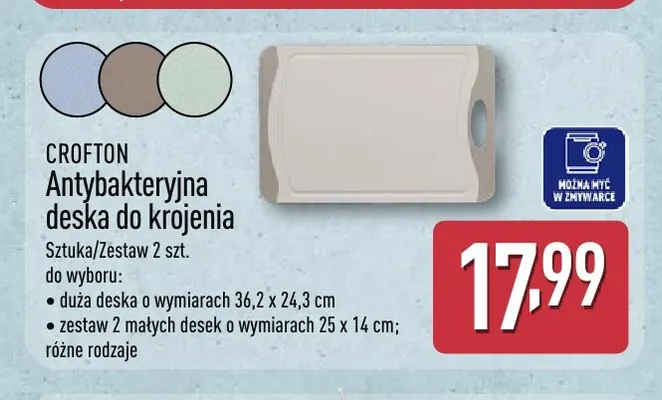 Antybakteryjna deska do krojenia mała 2-pak 25x14 cm Crofton promocja w Aldi
