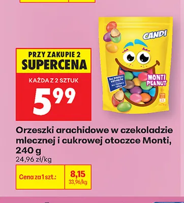 Orzeszki arachidowe w czekoladzie mlecznej i cukrowej otoczce Monti promocja w Biedronka
