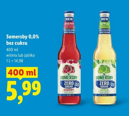 Piwo bezalkoholowe Somersby 0,0% bez cukru wiśnia promocja w Lidl