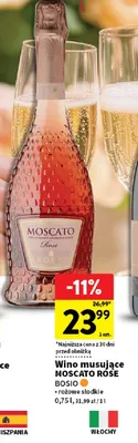 Wino musujące moscato rose bosio promocja w Intermarche